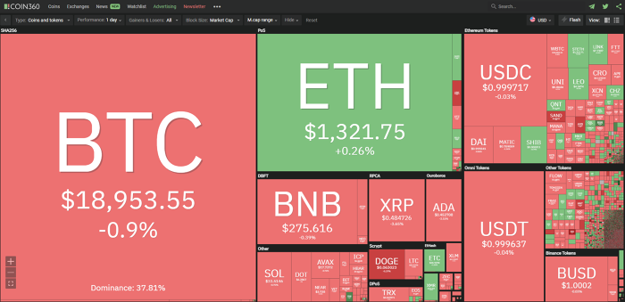 Tiền số hôm nay 26/9/2022: Bitcoin giảm nhẹ, thị trường bao phủ sắc đỏ