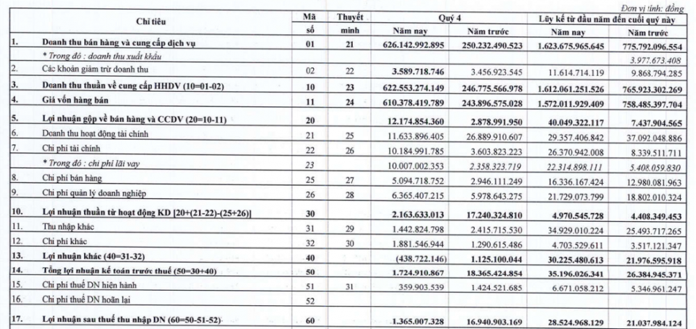 Lãi quý 4 giảm 92%, Afiex (AFX) vẫn đạt đỉnh lợi nhuận sau 11 năm