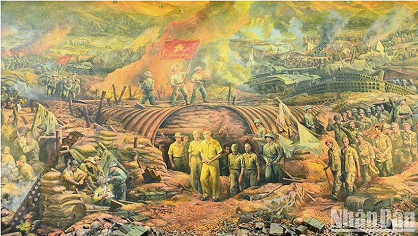 Một phần bức tranh toàn cảnh Chiến dịch Điện Biên Phủ tại Bảo tàng Chiến thắng lịch sử Điện Biên Phủ, tỉnh Điện Biên. (Ảnh: ĐĂNG KHOA)