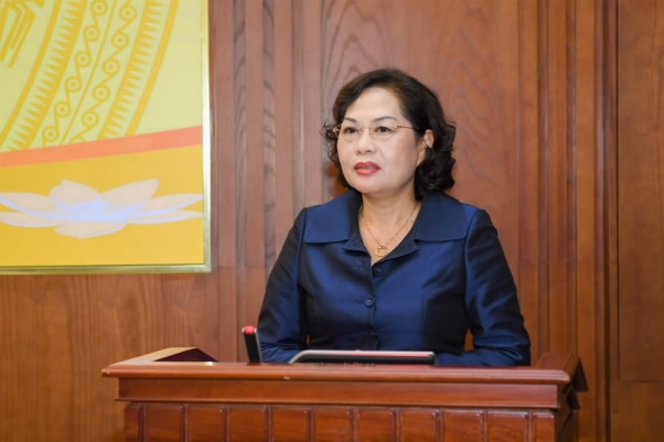 Thống đốc NHNN Nguyễn Thị Hồng phát biểu tại hội nghị. Ảnh: NHNN
