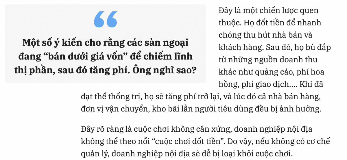 Shark Nguyễn Hoà Bình: Nhà nước cần giám sát vận hành TMĐT để tạo cuộc chơi cân bằng